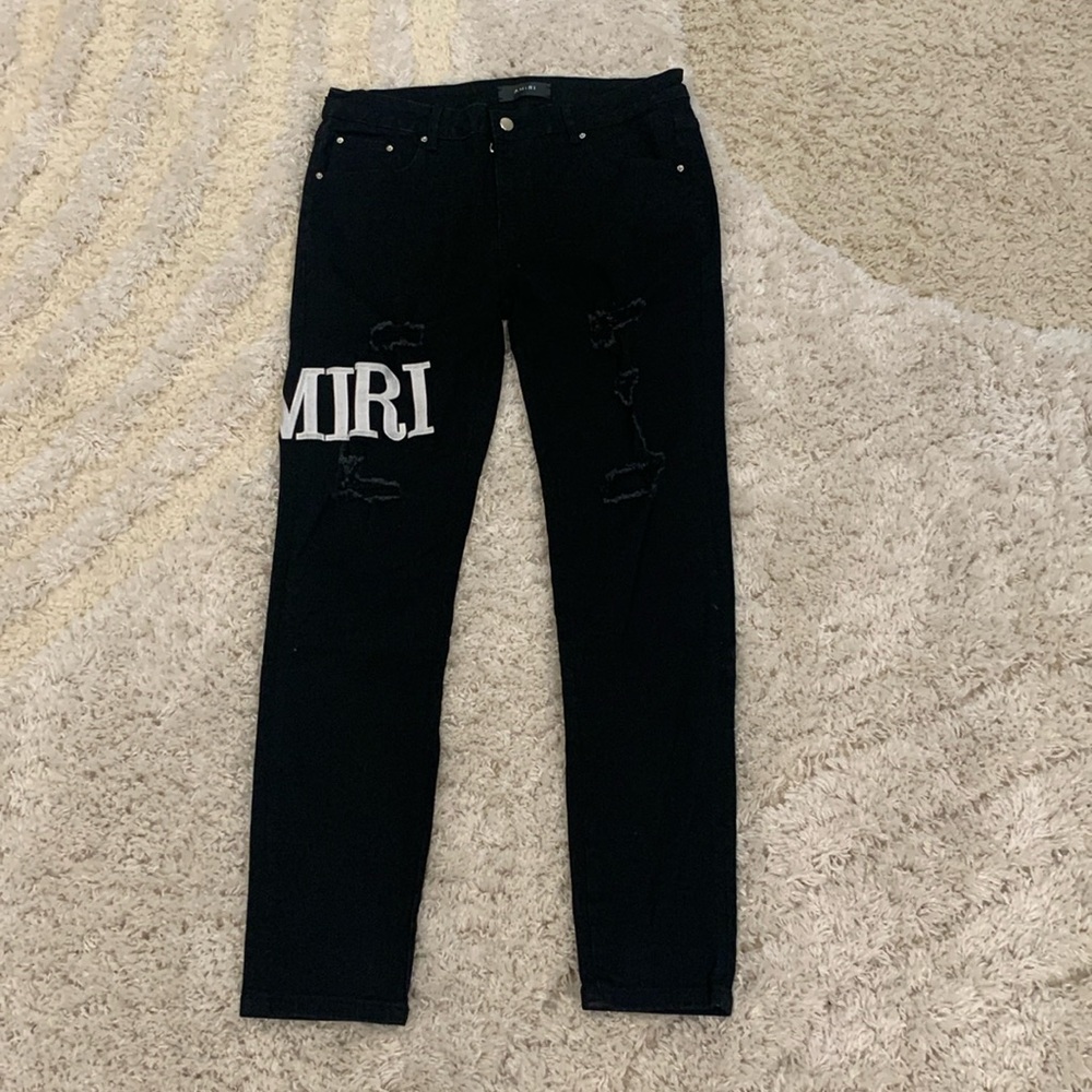Amiri Black Ripped Logo Skinny Jeans Mens 36